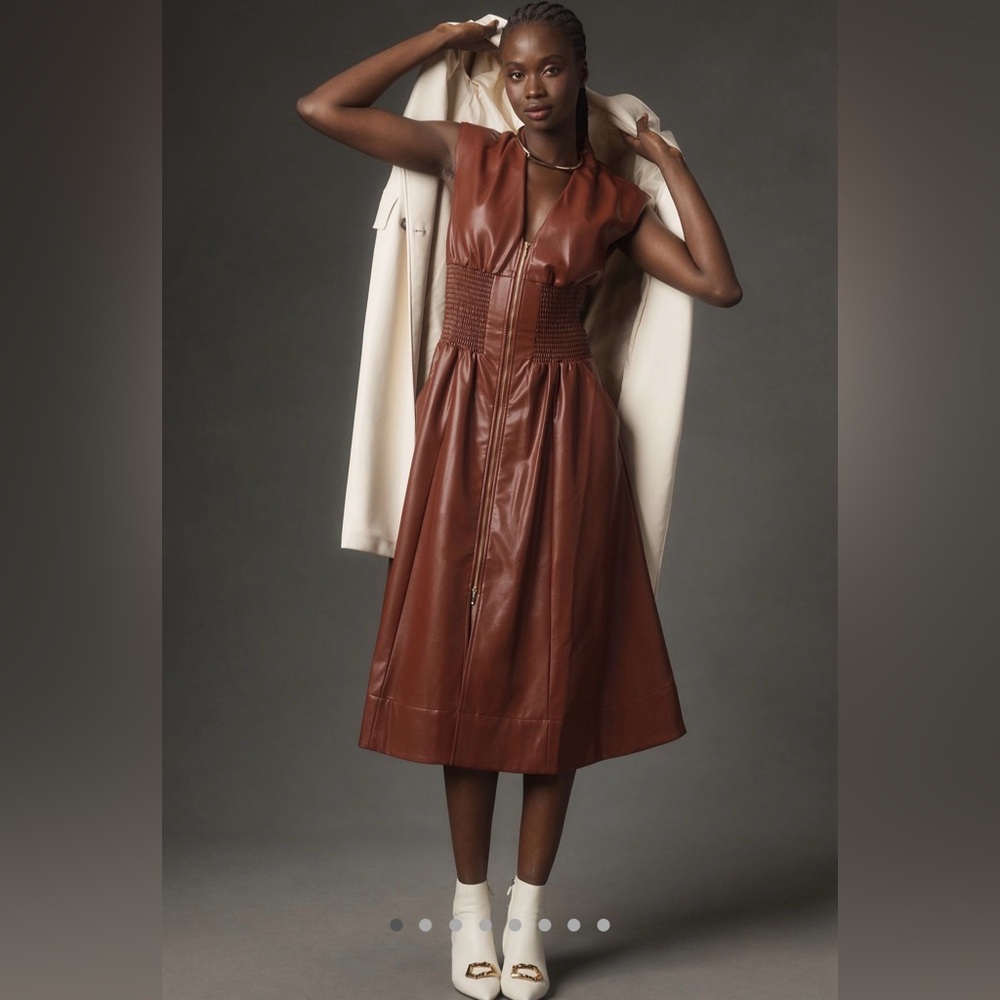 Brown Leather Midi Dress